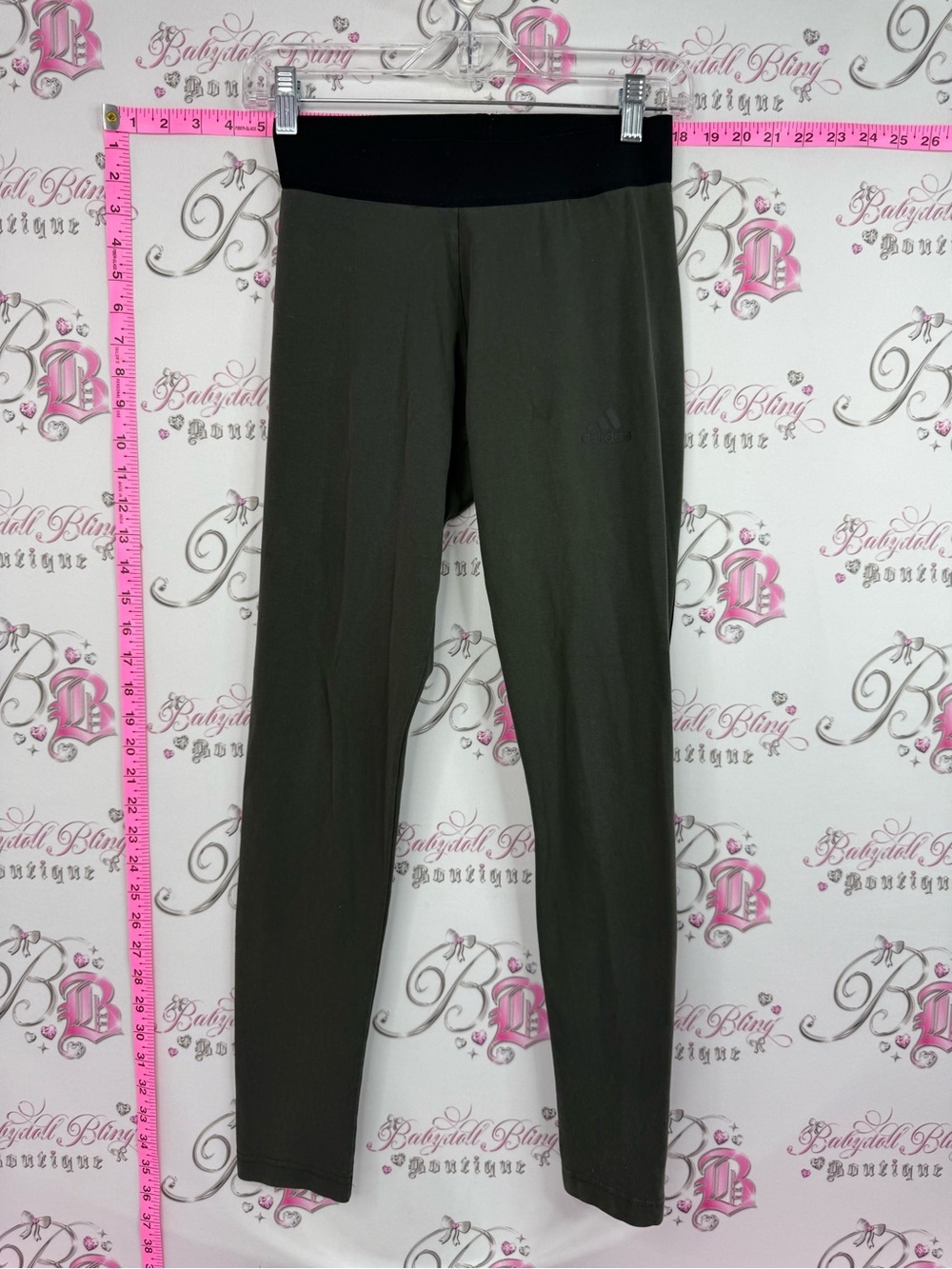 adidas tights Olive Green Leggings with Black Waistband